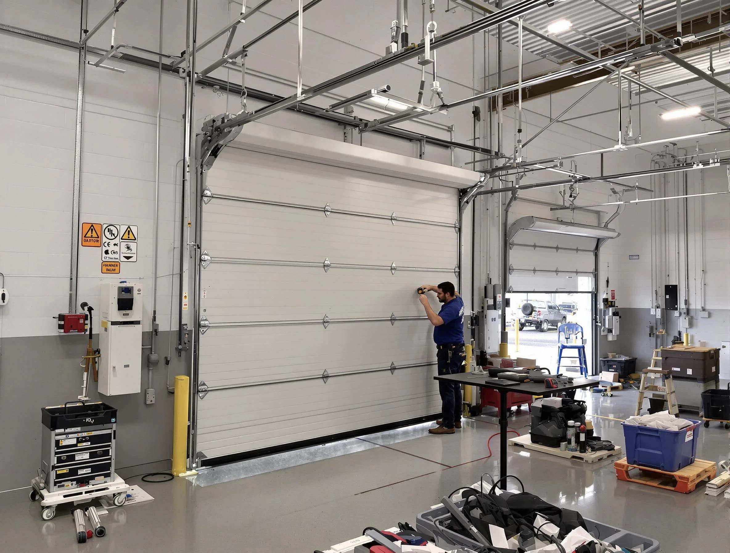 Commercial garage door repair being performed by Monessen Garage Door Repair expert in Monessen
