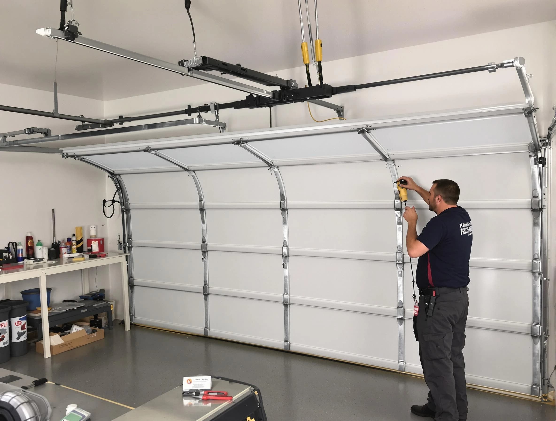 Monessen Garage Door Repair certified technician performing overhead door system repair in Monessen