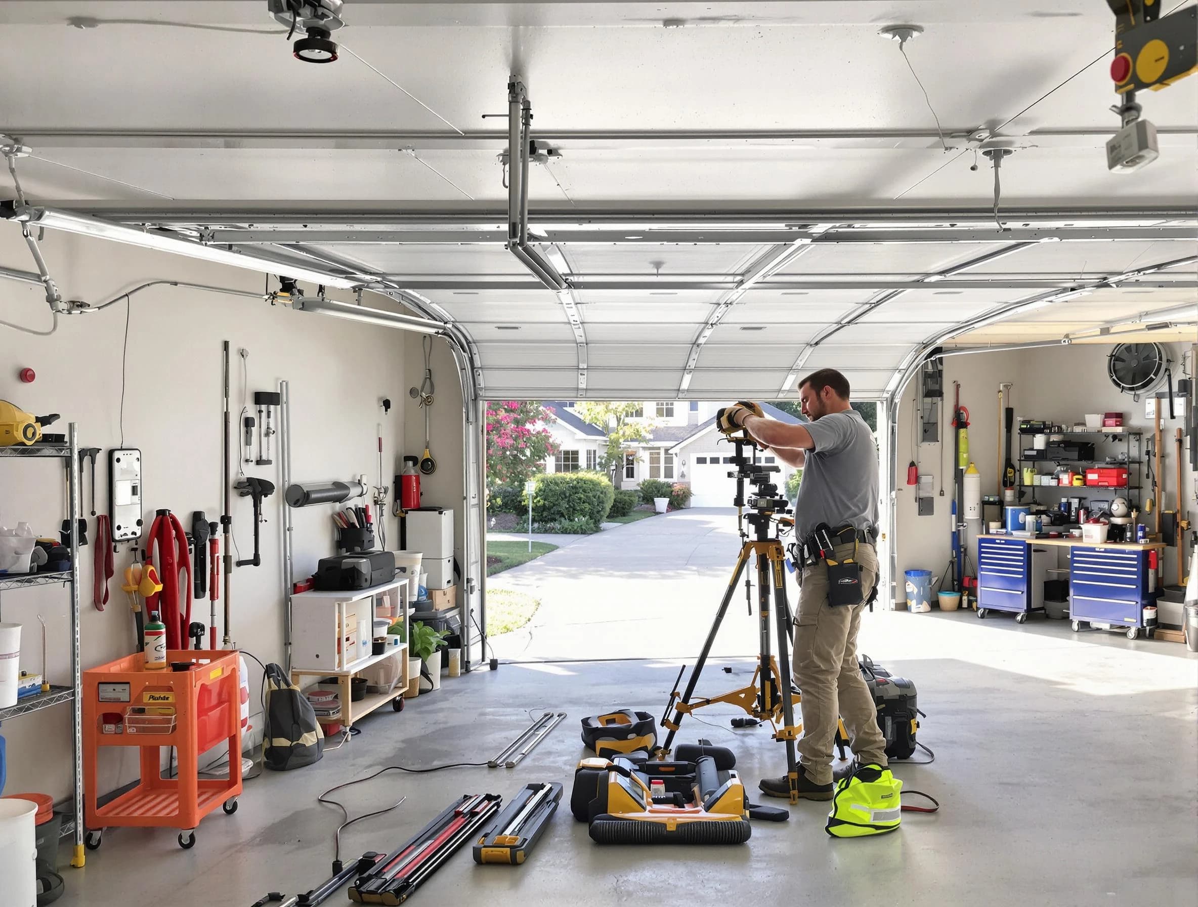 Monessen Garage Door Repair specialist performing laser-guided track alignment in Monessen