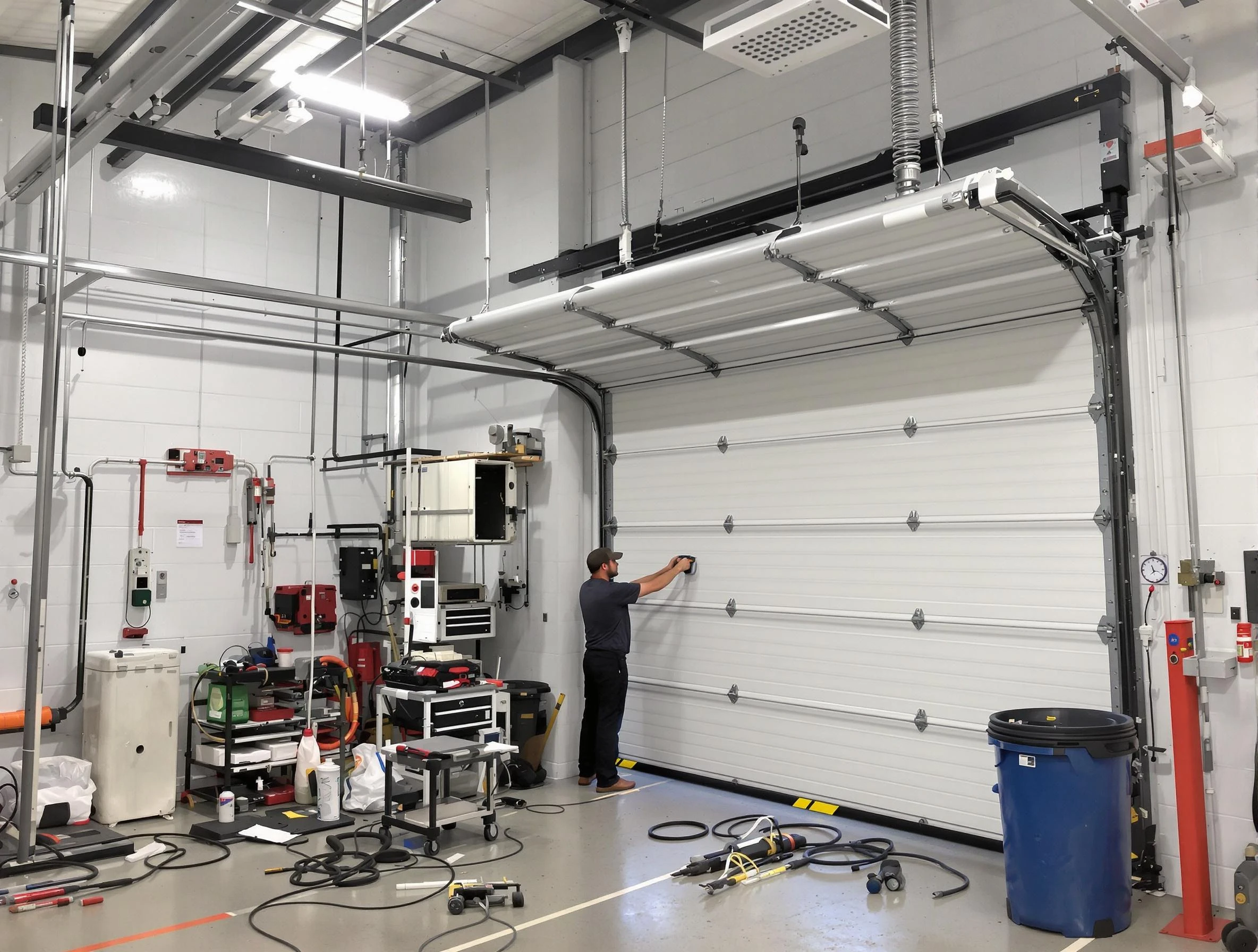 Monessen Garage Door Repair certified technician performing commercial door repair at a Monessen business facility